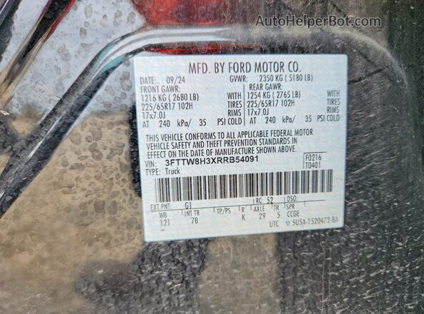 3FTTW8H3XRRB54091 2024 FORD MAVERICK Black VIN კოდის სტიკერის ხედი