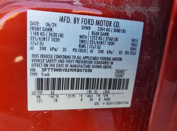 3FTTW8H92RRB07058 2024 FORD MAVERICK Оранжевый Вид подкапотного пространства