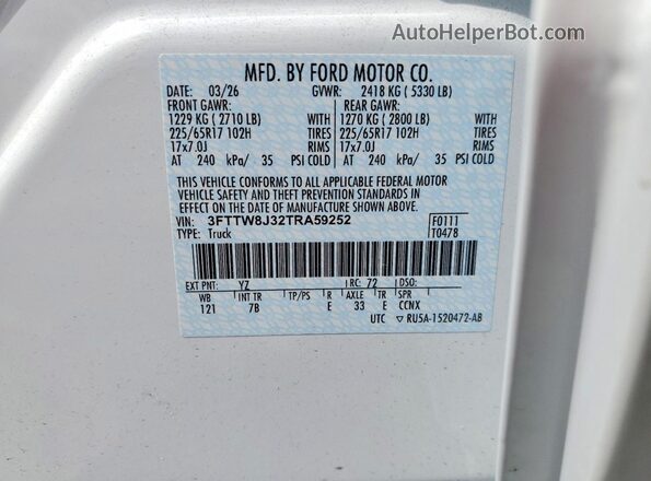 3FTTW8J32TRA59252 2026 FORD MAVERICK White Vista del compartimento del motor