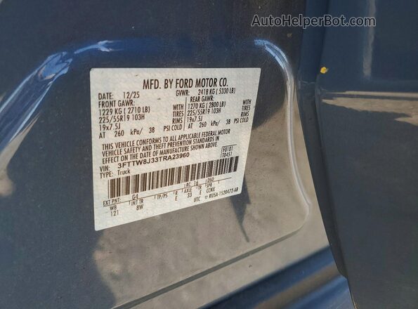 3FTTW8J33TRA23960 2026 FORD MAVERICK Blue Widok naklejki z numerem VIN