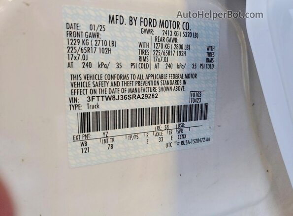 3FTTW8J36SRA29282 2025 FORD MAVERICK White Engine compartment view