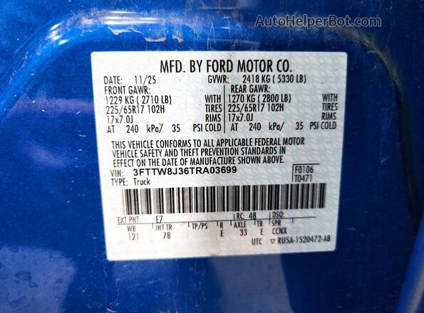 3FTTW8J36TRA03699 2026 FORD MAVERICK Blue Вид підкапотного простору