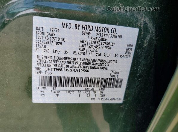 3FTTW8J39SRA10550 2025 FORD MAVERICK Green Вид підкапотного простору