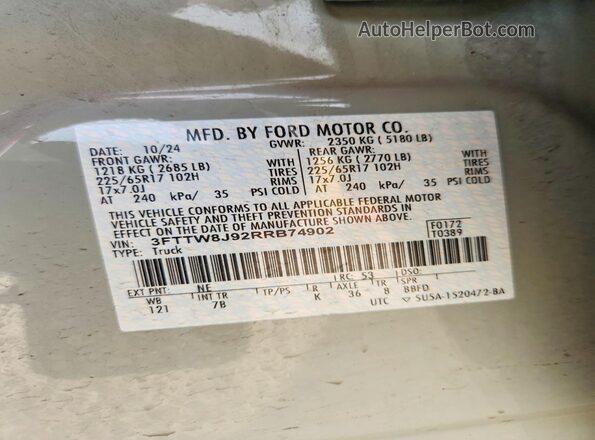 3FTTW8J92RRB74902 2024 FORD MAVERICK Gray Вид підкапотного простору