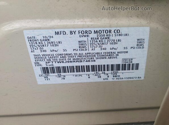 3FTTW8J98RRB74838 2024 FORD MAVERICK Cream Widok komory silnika