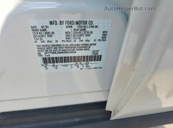 3FTTW8J99RRB33604 2024 FORD MAVERICK White Vista de la etiqueta del VIN