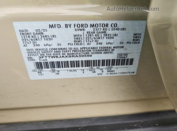 3FTTW8JAXSRA59559 2025 FORD MAVERICK Tan Engine compartment view