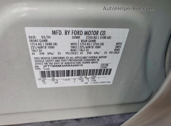 3FTTW8M30RRA69010 2024 FORD MAVERICK Silver Widok komory silnika
