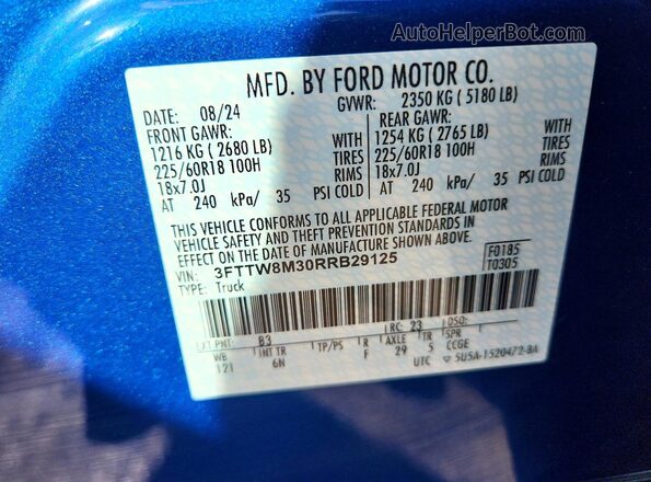 3FTTW8M30RRB29125 2024 FORD MAVERICK Blue VIN კოდის სტიკერის ხედი