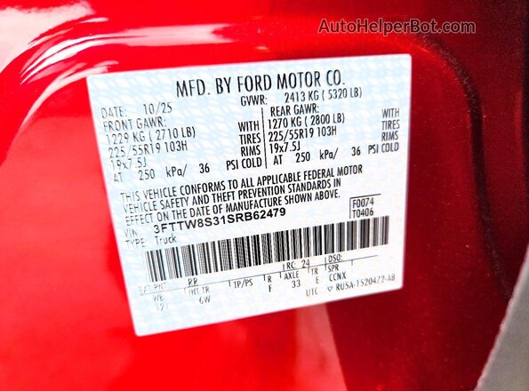 3FTTW8S31SRB62479 2025 FORD MAVERICK Red Vista del compartimento del motor