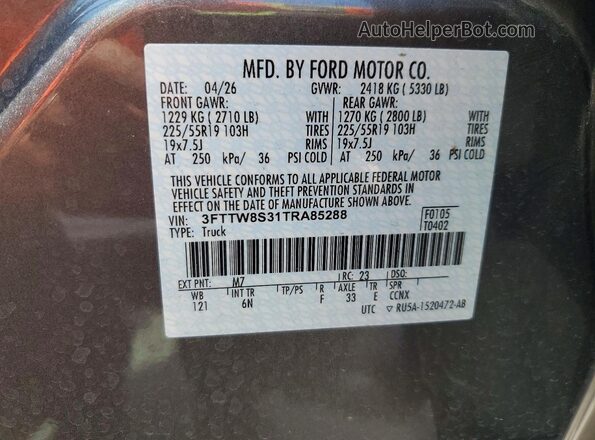 3FTTW8S31TRA85288 2026 FORD MAVERICK Gray Вид підкапотного простору