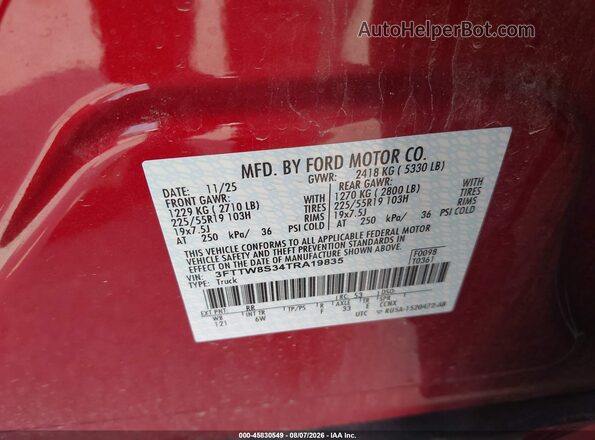 3FTTW8S34TRA19835 2026 FORD MAVERICK Red Engine compartment view