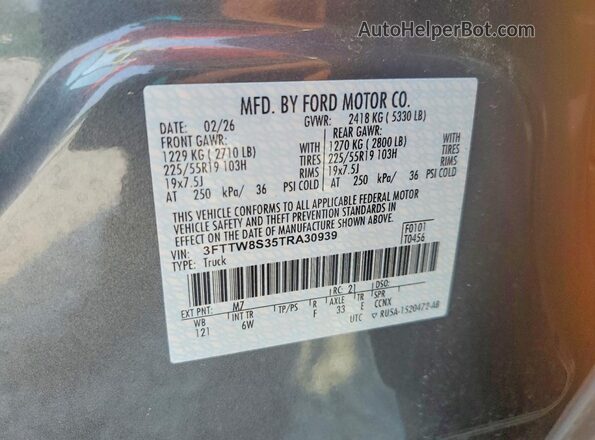3FTTW8S35TRA30939 2026 FORD MAVERICK Charcoal Вид підкапотного простору