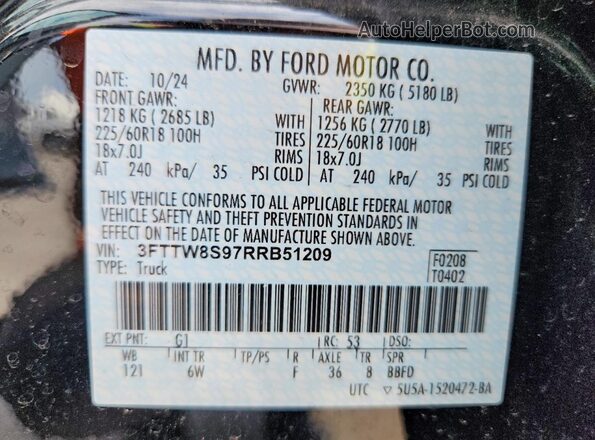 3FTTW8S97RRB51209 2024 FORD MAVERICK Black Engine compartment view