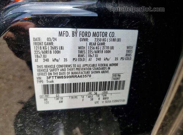 3FTTW8S99RRA63570 2024 FORD MAVERICK Black Widok naklejki z numerem VIN