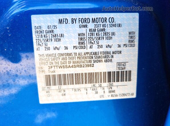 3FTTW8SA4SRB23982 2025 FORD MAVERICK Blue Շարժիչի բաժամունքի տեսք