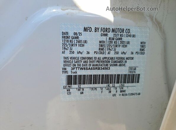 3FTTW8SA6SRB34563 2025 FORD MAVERICK Белый Вид подкапотного пространства