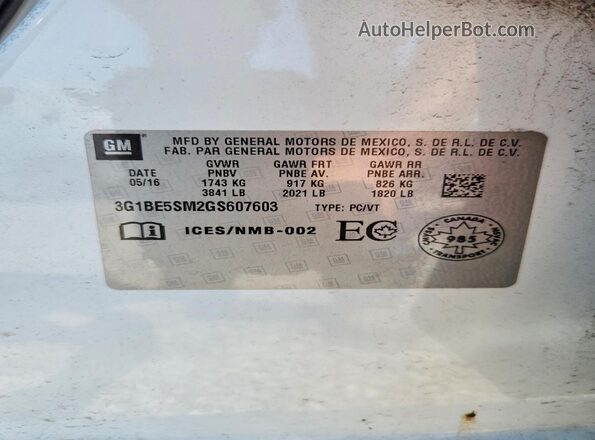 3G1BE5SM2GS607603 2016 CHEVROLET CRUZE White Շարժիչի բաժամունքի տեսք