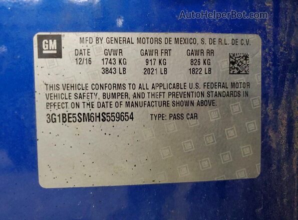 3G1BE5SM6HS559654 2017 CHEVROLET CRUZE Blue Շարժիչի բաժամունքի տեսք