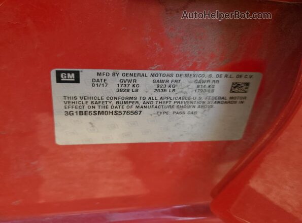 3G1BE6SM0HS576567 2017 CHEVROLET CRUZE Red Engine compartment view