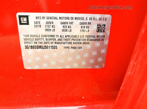 3G1BE6SM0JS611520 2018 CHEVROLET CRUZE Red Вид підкапотного простору