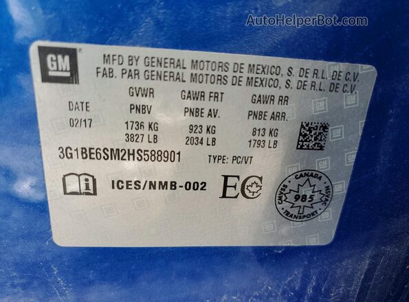 3G1BE6SM2HS588901 2017 CHEVROLET CRUZE Blue Вид підкапотного простору