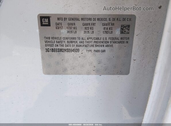 3G1BE6SM2HS594939 2017 CHEVROLET CRUZE White ძრავის განყოფილების ხედი
