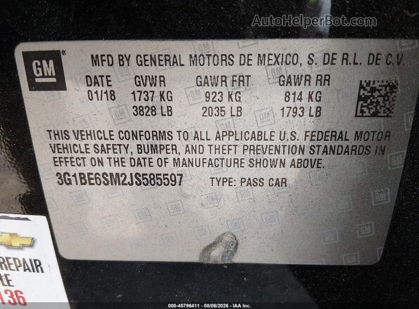 3G1BE6SM2JS585597 2018 CHEVROLET CRUZE Black Vista del compartimento del motor