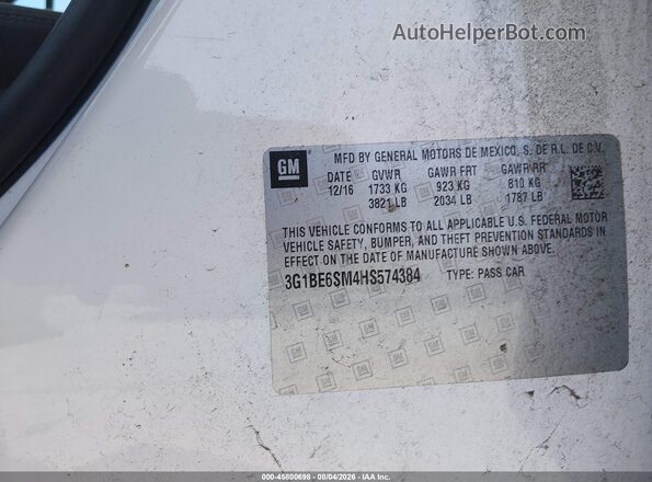 3G1BE6SM4HS574384 2017 CHEVROLET CRUZE White Vista del compartimento del motor