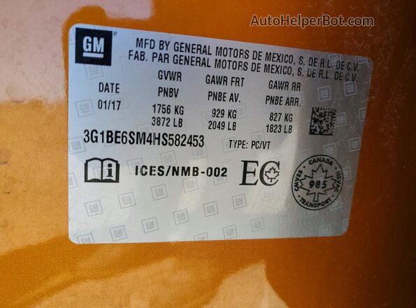 3G1BE6SM4HS582453 2017 CHEVROLET CRUZE Orange Вид підкапотного простору
