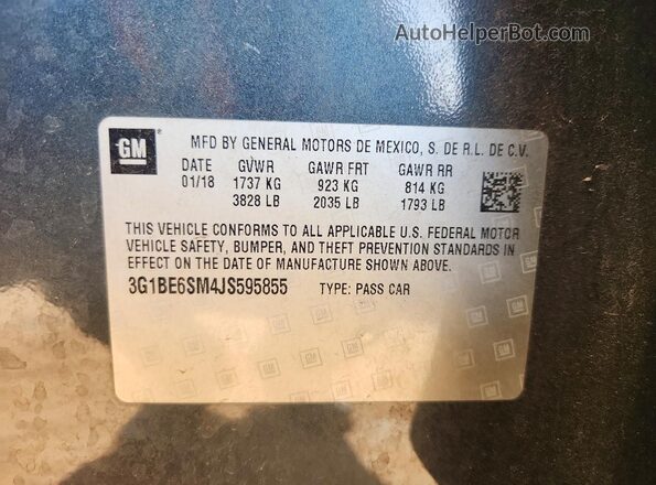 3G1BE6SM4JS595855 2018 CHEVROLET CRUZE Charcoal Вид наклейки з VIN-кодом