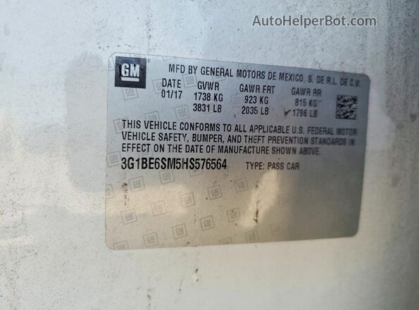 3G1BE6SM5HS576564 2017 CHEVROLET CRUZE Белый Вид наклейки с VIN-кодом