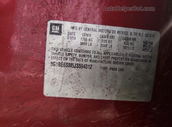 3G1BE6SM5JS594312 2018 CHEVROLET CRUZE Burgundy Widok komory silnika