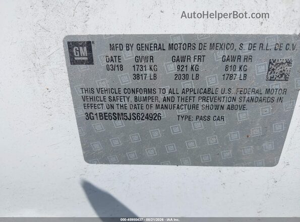 3G1BE6SM5JS624926 2018 CHEVROLET CRUZE White Vista del compartimento del motor