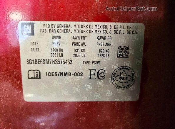 3G1BE6SM7HS575433 2017 CHEVROLET CRUZE Red Engine compartment view