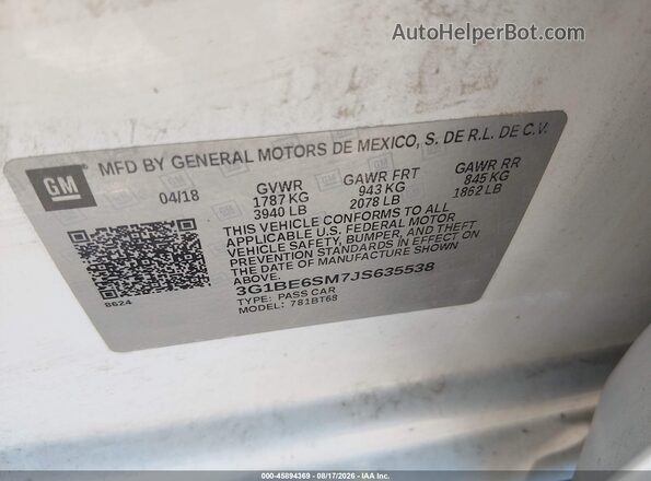 3G1BE6SM7JS635538 2018 CHEVROLET CRUZE White Շարժիչի բաժամունքի տեսք