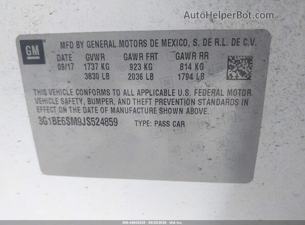 3G1BE6SM9JS524859 2018 CHEVROLET CRUZE White Engine compartment view