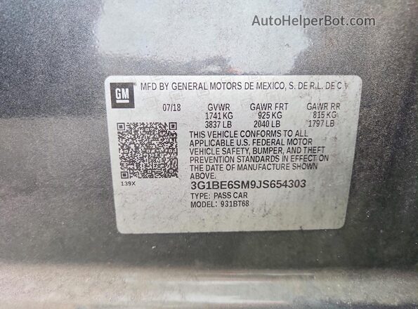 3G1BE6SM9JS654303 2018 CHEVROLET CRUZE Gray Շարժիչի բաժամունքի տեսք