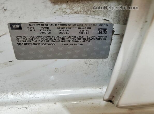 3G1BF6SM2HS576955 2017 CHEVROLET CRUZE White Widok naklejki z numerem VIN