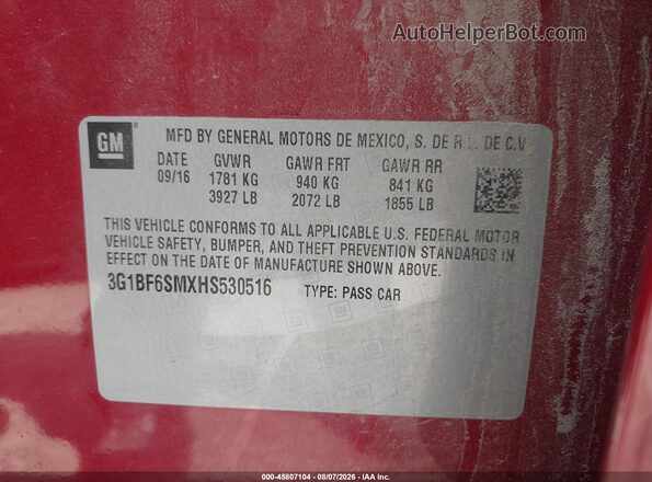 3G1BF6SMXHS530516 2017 CHEVROLET CRUZE Red Widok komory silnika