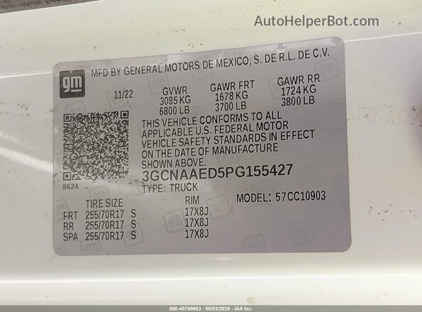 3GCNAAED5PG155427 2023 CHEVROLET SILVERADO White ძრავის განყოფილების ხედი