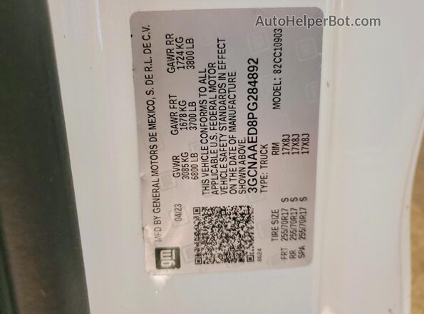 3GCNAAED8PG284892 2023 CHEVROLET SILVERADO White ძრავის განყოფილების ხედი