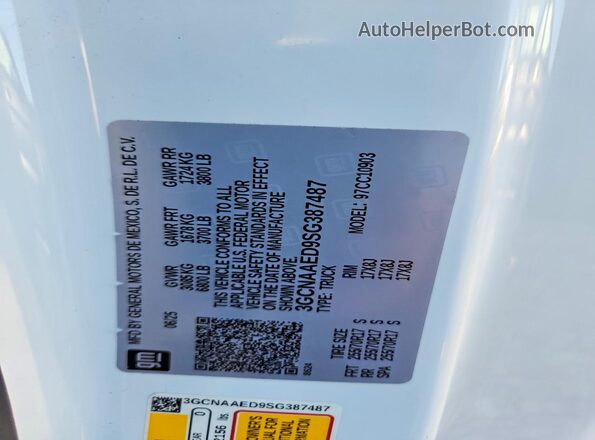 3GCNAAED9SG387487 2025 CHEVROLET SILVERADO White Widok naklejki z numerem VIN