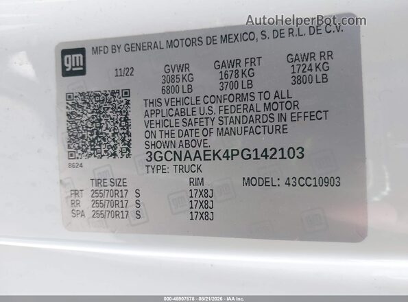 3GCNAAEK4PG142103 2023 CHEVROLET SILVERADO White Շարժիչի բաժամունքի տեսք