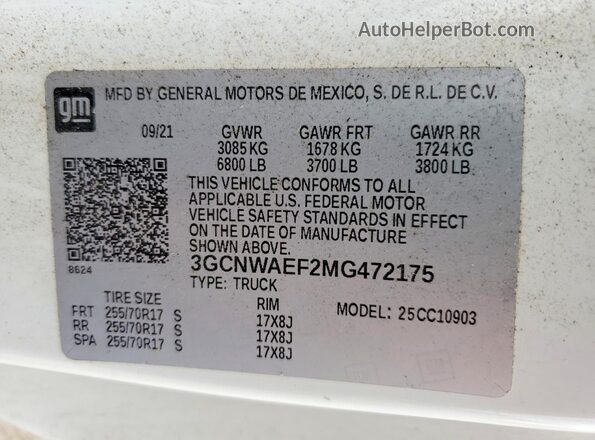 3GCNWAEF2MG472175 2021 CHEVROLET SILVERADO White ძრავის განყოფილების ხედი