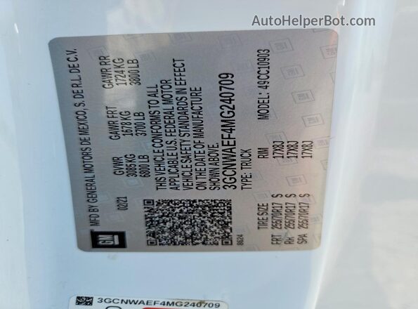 3GCNWAEF4MG240709 2021 CHEVROLET SILVERADO Белый Вид подкапотного пространства