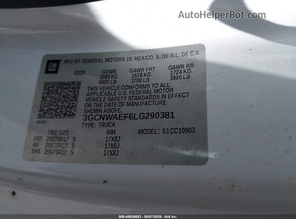 3GCNWAEF6LG290381 2020 CHEVROLET SILVERADO White ძრავის განყოფილების ხედი