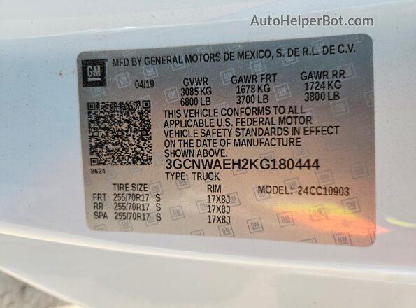 3GCNWAEH2KG180444 2019 CHEVROLET SILVERADO White Շարժիչի բաժամունքի տեսք