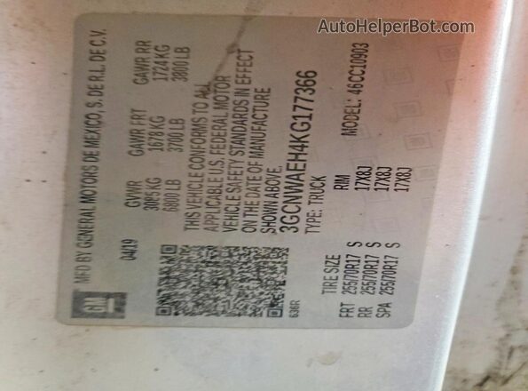 3GCNWAEH4KG177366 2019 CHEVROLET SILVERADO Silver Widok komory silnika