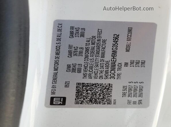 3GCNWAEH9MG354562 2021 CHEVROLET SILERADO Blue ძრავის განყოფილების ხედი